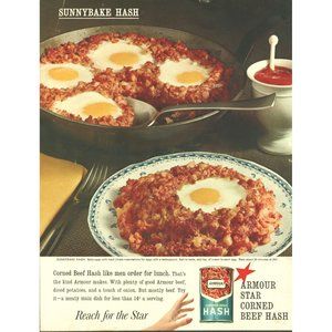 1961 Armour Star Corned Beef Hash Vintage Print Ad Cast Iron Pan Skillet 10x13